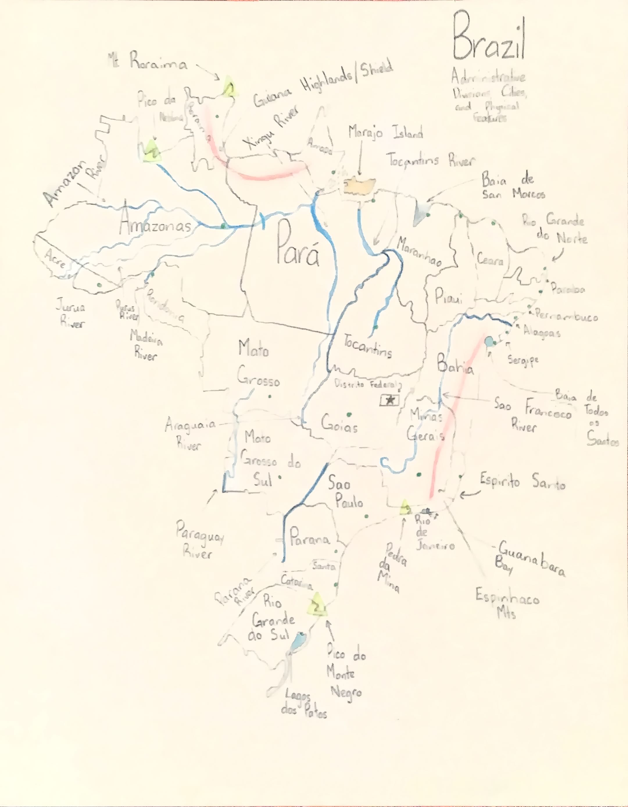 Hand-drawn map of Brazil