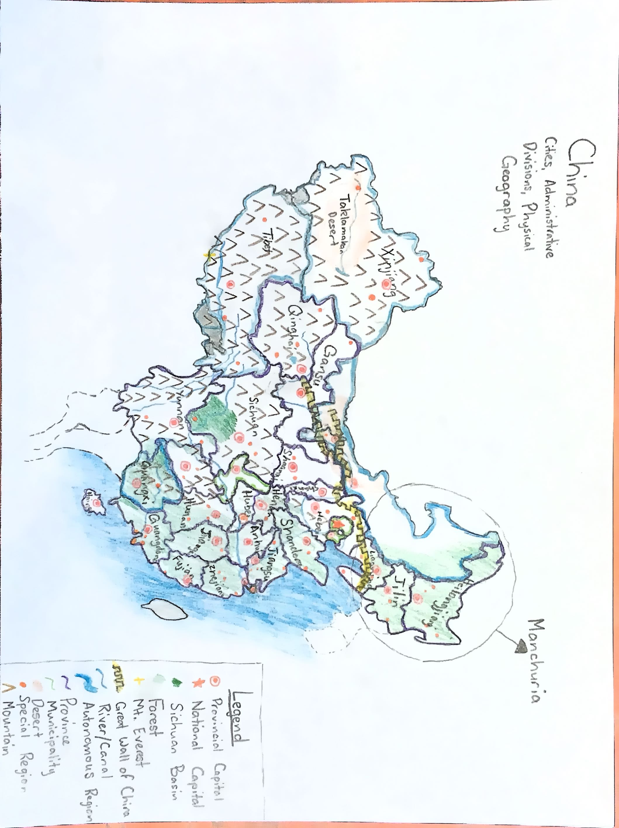 Hand-drawn map of China