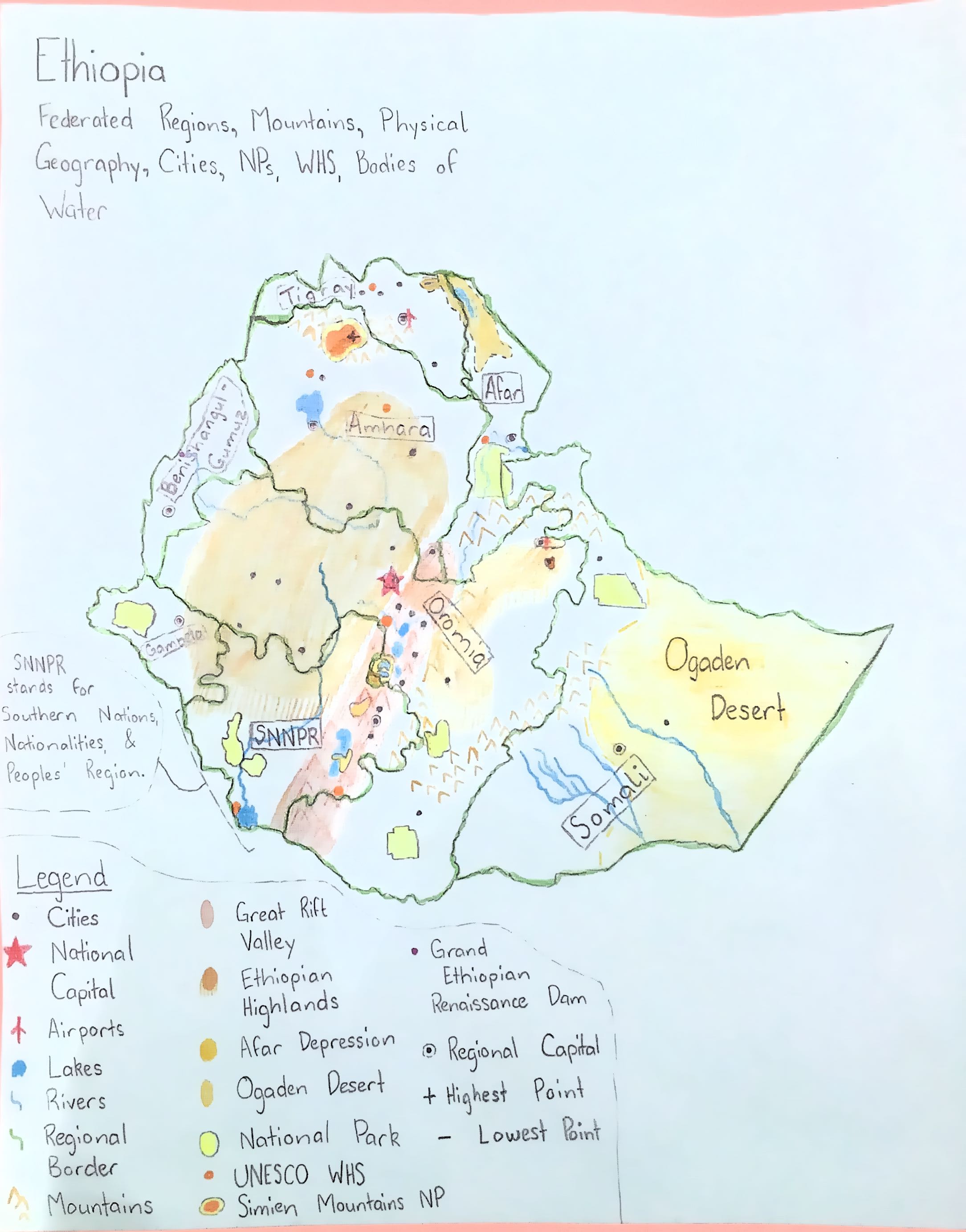 Hand-drawn map of Ethiopia