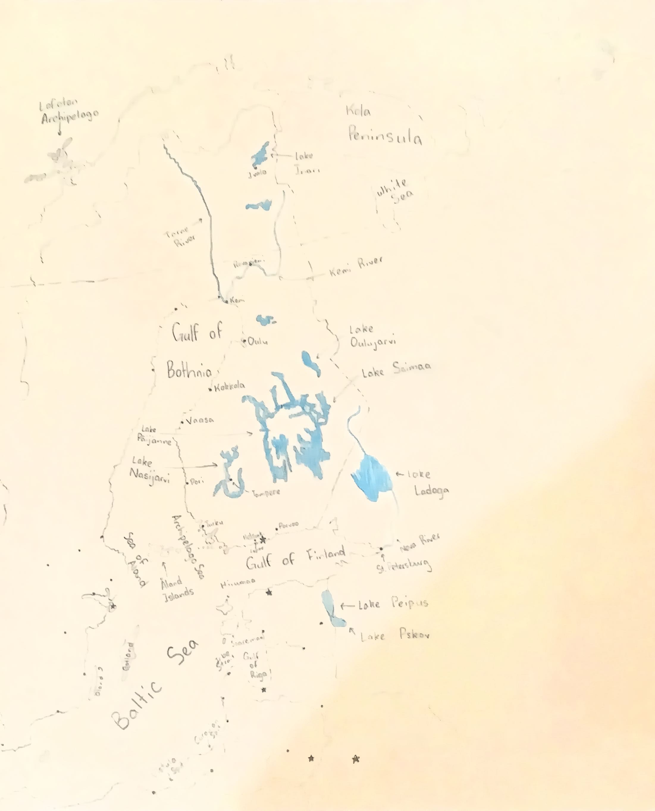 Hand-drawn map of Finland