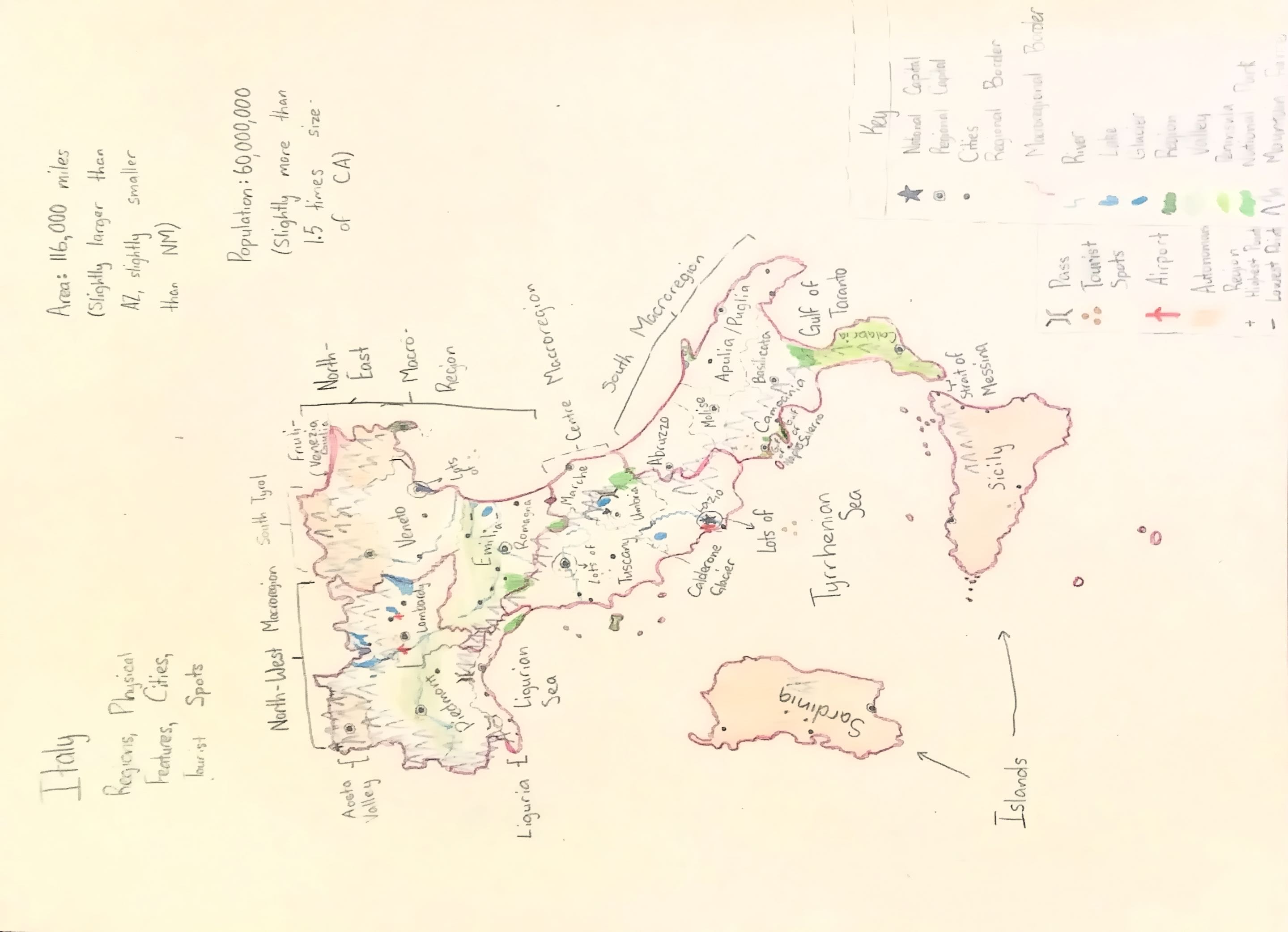 Hand-drawn map of Italy